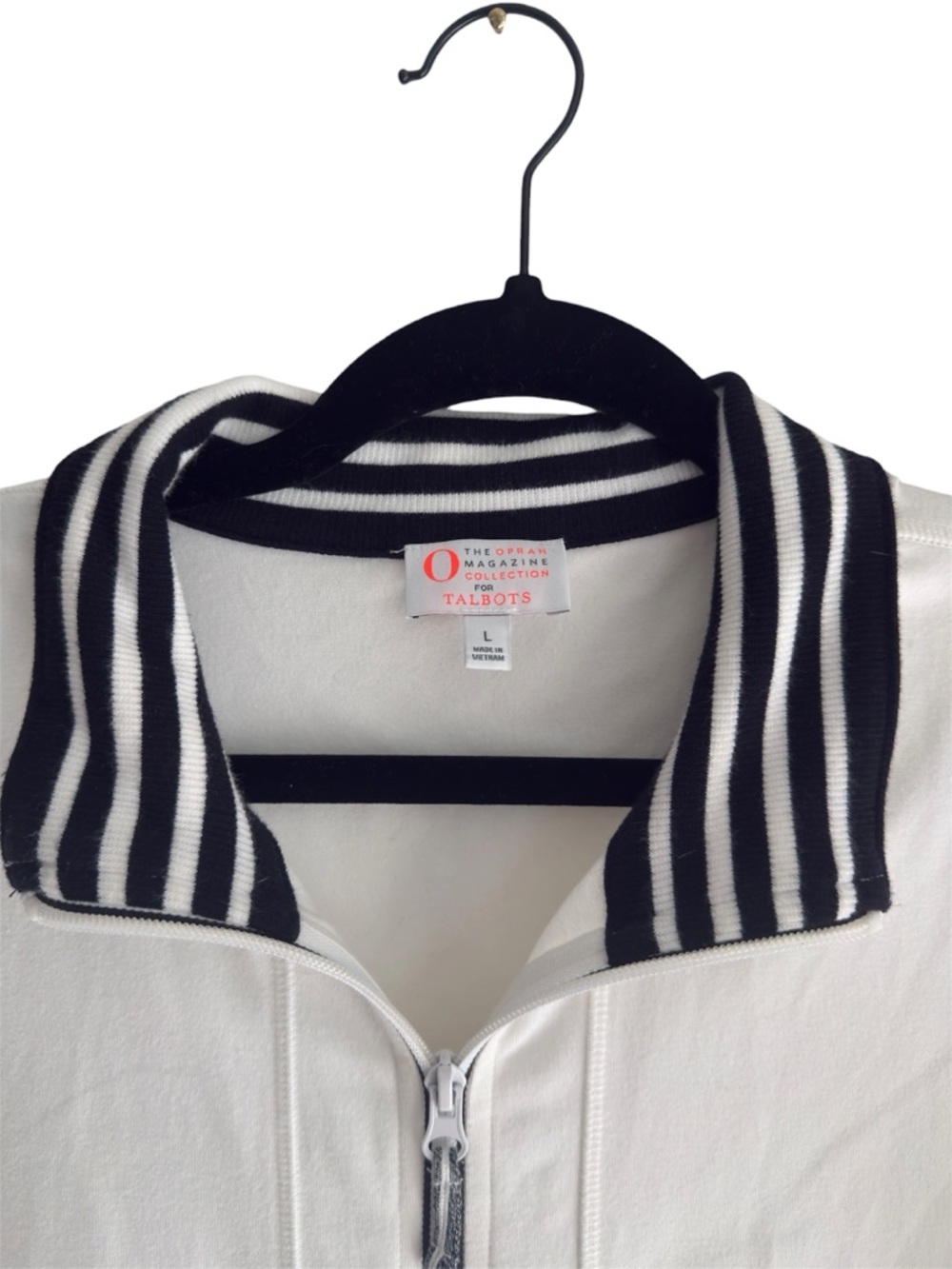Talbots Oprah “The Jacket” White Zip Jacket Navy Stripe L - Picture 5 of 8